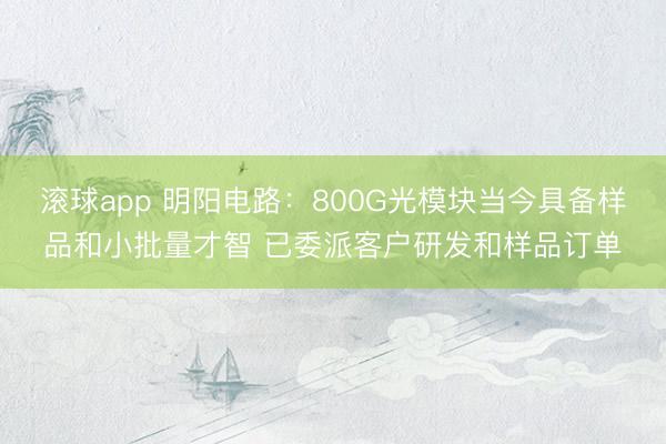 滚球app 明阳电路：800G光模块当今具备样品和小批量才智 已委派客户研发和样品订单