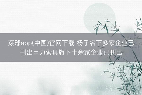 滚球app(中国)官网下载 杨子名下多家企业已刊出巨力索具旗下十余家企业已刊出