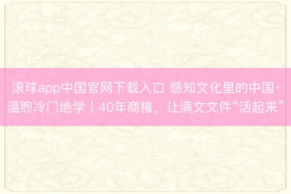 滚球app中国官网下载入口 感知文化里的中国·温煦冷门绝学丨40年商榷，让满文文件“活起来”